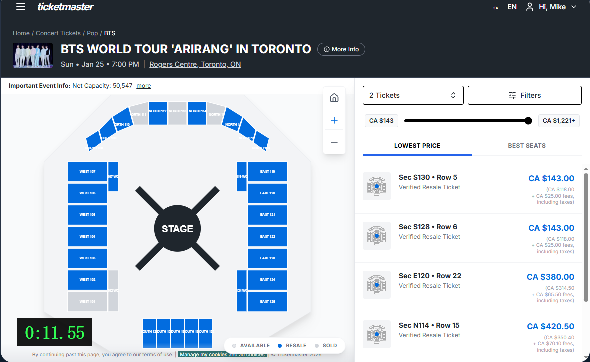 BTS ticketing simulator online practice page